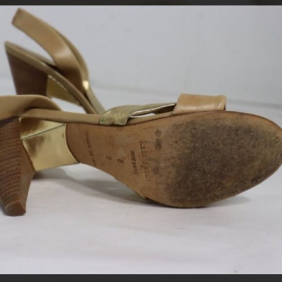 Kate Spade Gold nude Open Toe Slingback Heels - Picture 8 of 10